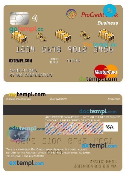 Albania procredit bank business mastercard template in PSD format