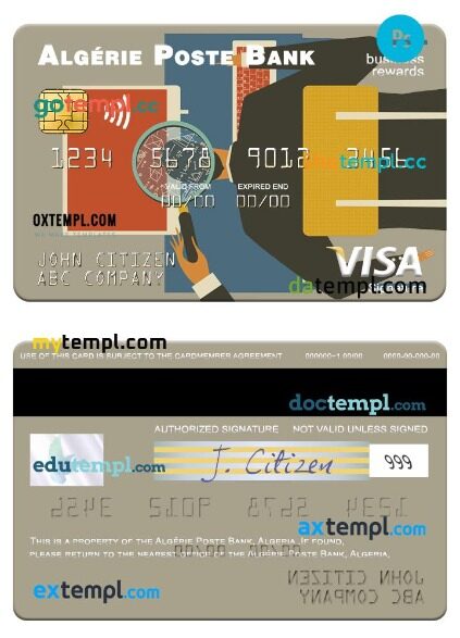 Algeria Algérie Poste Bank business rewards visa signature card template in PSD format