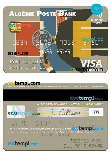 Algeria Algérie Poste Bank business visa credit card template in PSD format