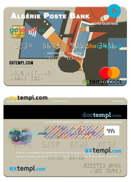 Algeria Algérie Poste Bank world business mastercard template in PSD format