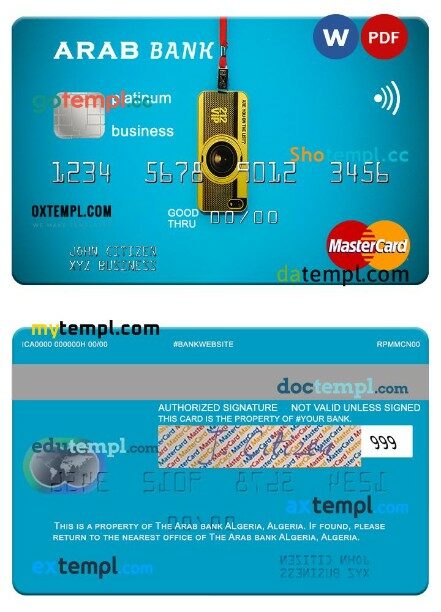 Algeria Arab Bank business platinum mastercard template in PSD format