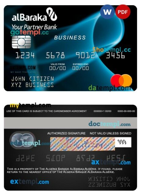 Algeria Banque AlBaraka Algérie business corporate mastercard template in PSD format
