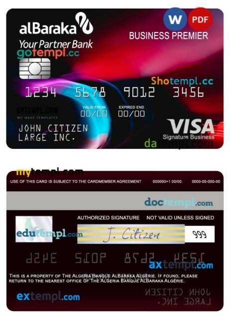Algeria Banque AlBaraka Algérie business premier visa card template in PSD format
