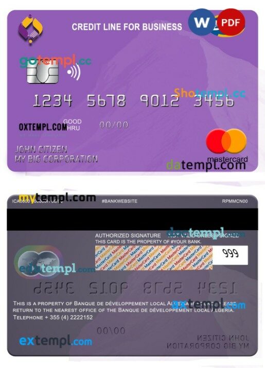 Algeria Banque de developpement business credit mastercard template in PSD format