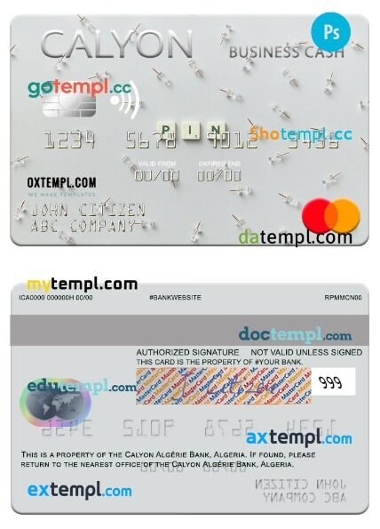 Algeria Calyon Algérie Bank business cash mastercard template in PSD format