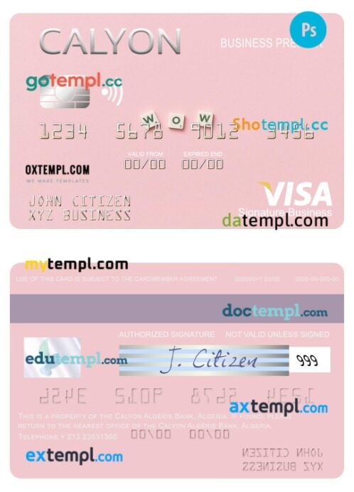 Algeria Calyon Algérie Bank business premier visa signature card template in PSD format