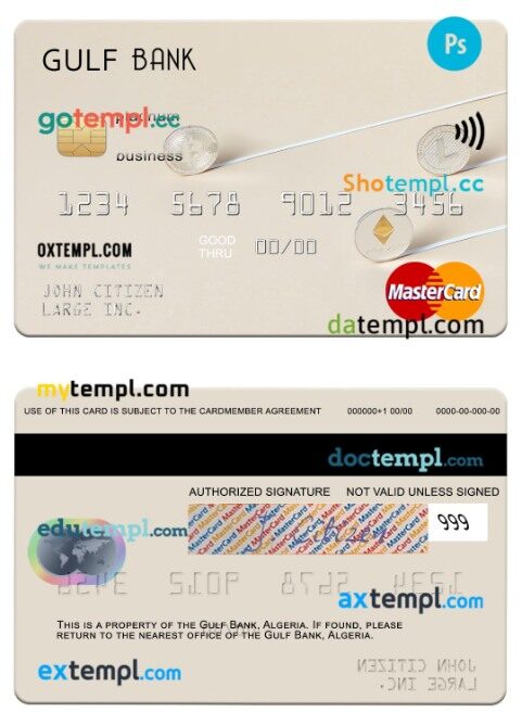Algeria Gulf Bank business platinum mastercard template in PSD format