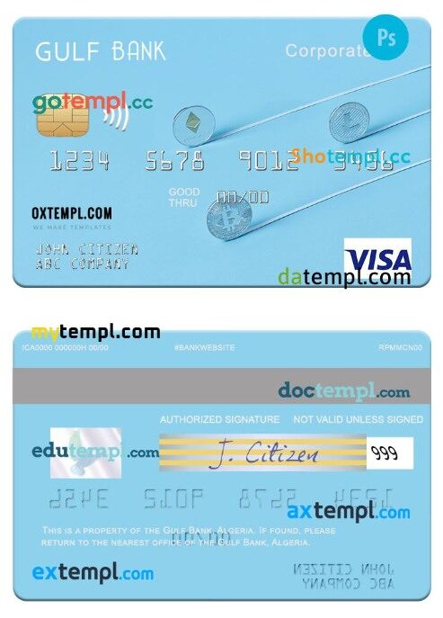 Algeria Gulf Bank visa corporate card template in PSD format
