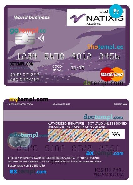 Algeria Natixis algerie bank World business mastercard template in PSD format