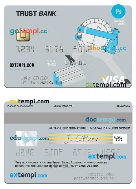 Algeria Trust Bank Algéria visa business credit card template in PSD format