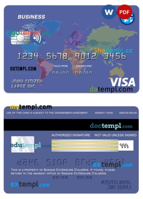 Algeria Banque extérieure d’algérie visa business card template in PSD format