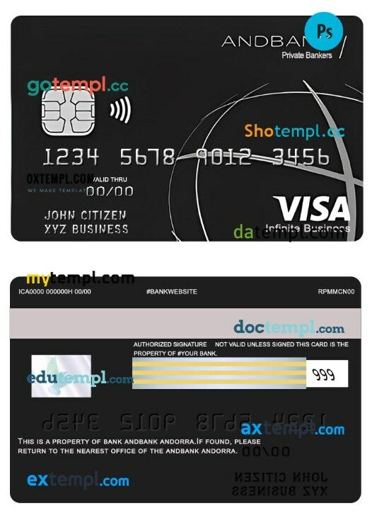 Andorra Andbank Business visa Infinite card template in PSD format
