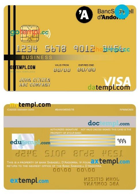 Andorra Bank Sabadell visa business card template in PSD format