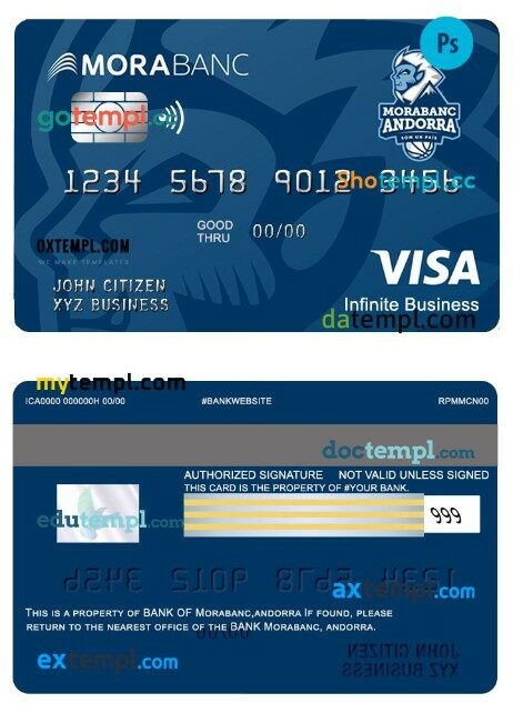 Andorra Morabank Visa Infinite Business card template in PSD format
