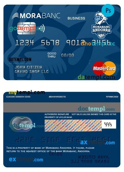 Andorra Morabank business mastercard template in PSD format