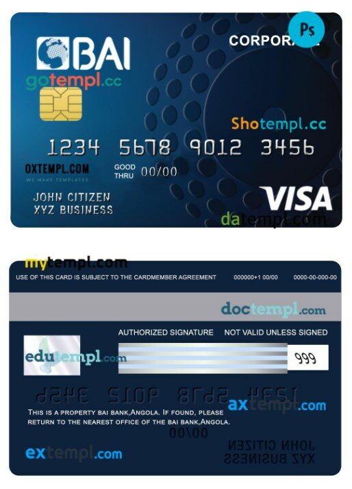 Angola Bai bank visa corporate card template in PSD format