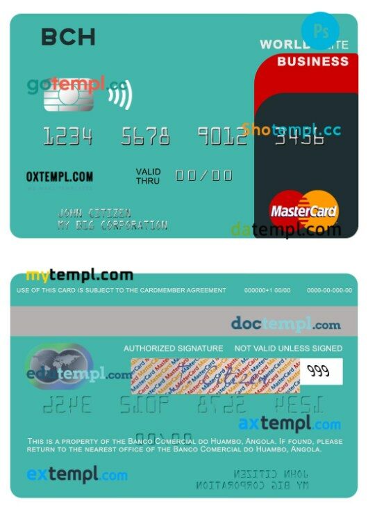 Angola Banco Comercial do Huambo world elite business mastercard template in PSD format