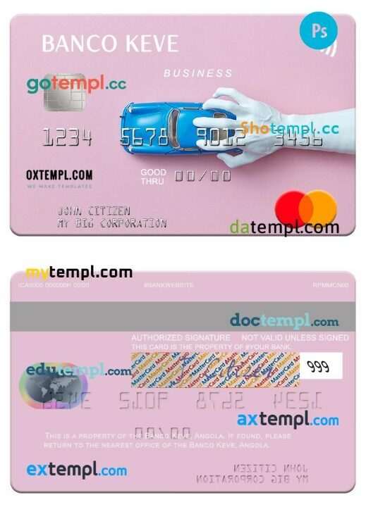 Angola Banco Keve business mastercard template in PSD format