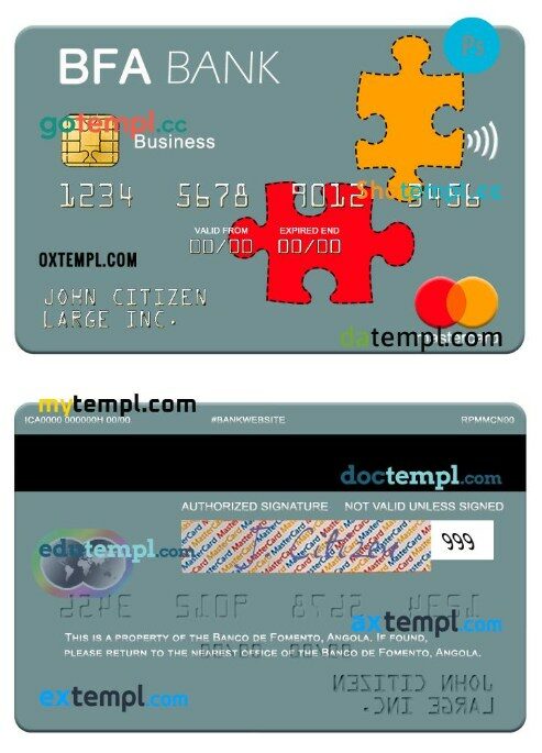 Angola Banco de Fomento business mastercard template in PSD format