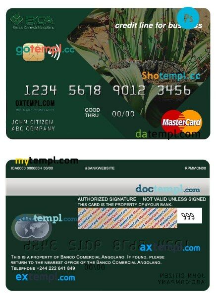 Angola Comercial Bank business credit mastercard template in PSD format