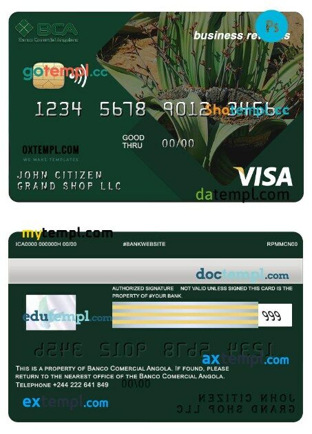 Angola Comercial Bank business rewards visa card template in PSD format