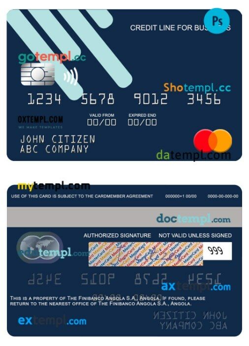 Angola Finibanco Angola S.A. business credit mastercard template in PSD format