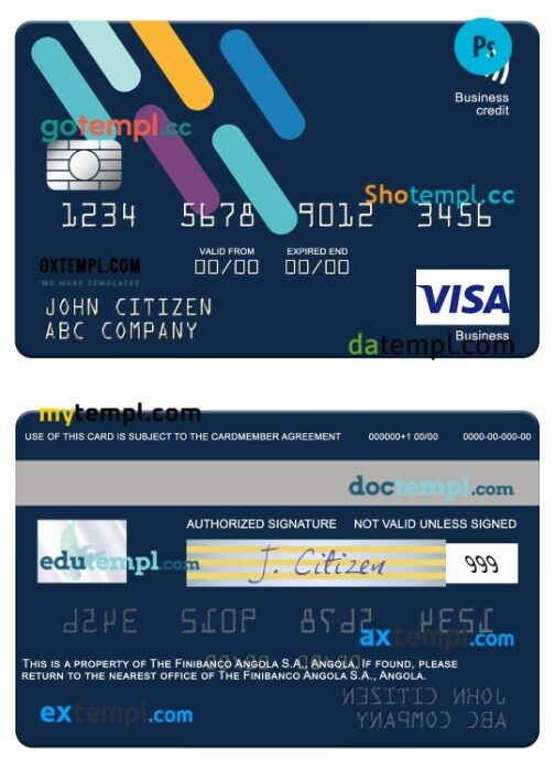 Angola Finibanco Angola S.A. business visa credit card template in PSD format