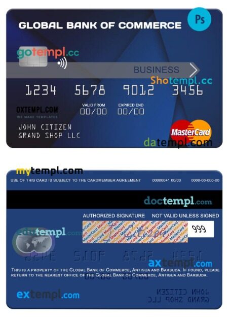 Antigua and Barbuda Global Bank of Commerce business mastercard template in PSD format