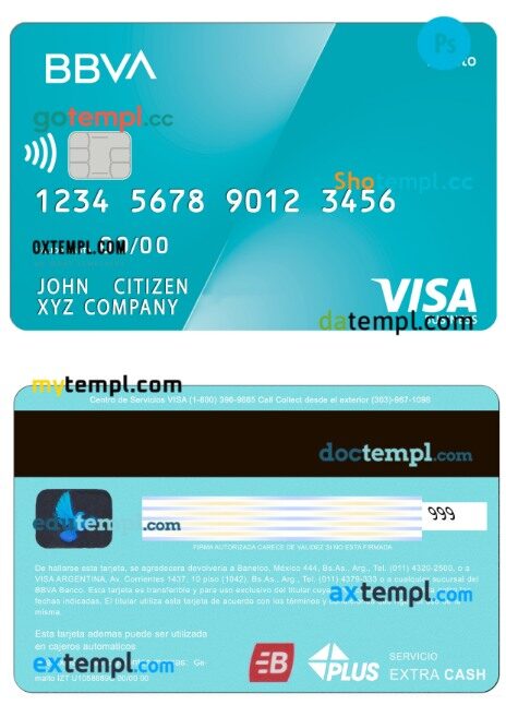 Argentina BBVA Visa Debit Business Card template in PSD format