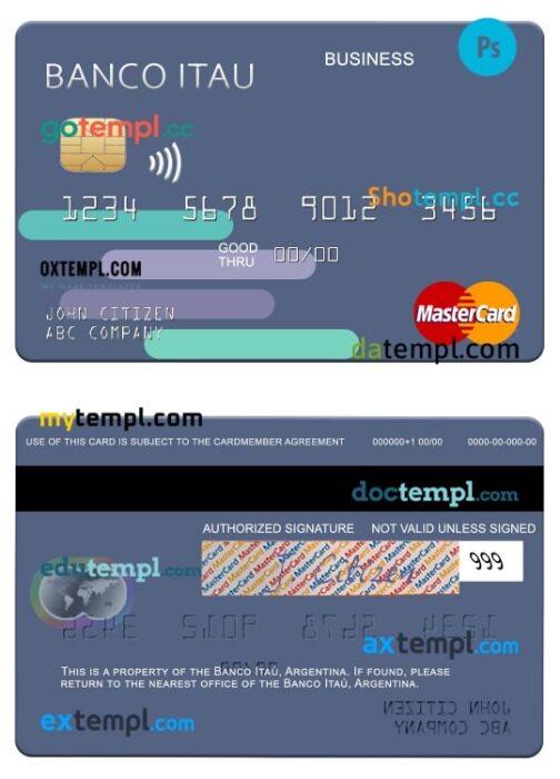 Argentina Banco Itaú Argentina business mastercard template in PSD format