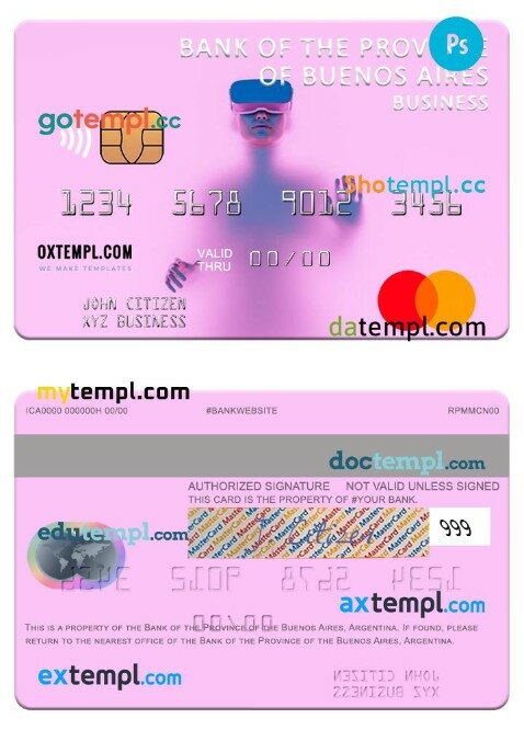 Argentina Bank of the Province of Buenos Aires business mastercard template in PSD format