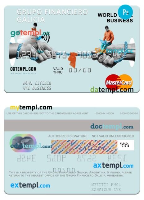 Argentina Grupo Financiero Galicia world elite business mastercard template in PSD format