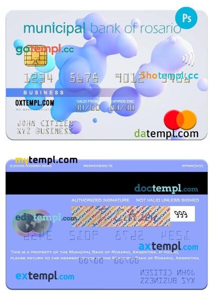Argentina Municipal Bank of Rosario business mastercard template in PSD format