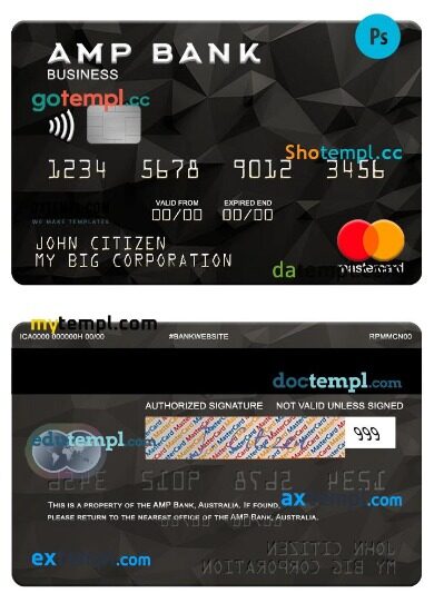 Australia AMP Bank Business mastercard template in PSD format