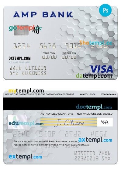 Australia AMP Bank platinum business visa card template in PSD format