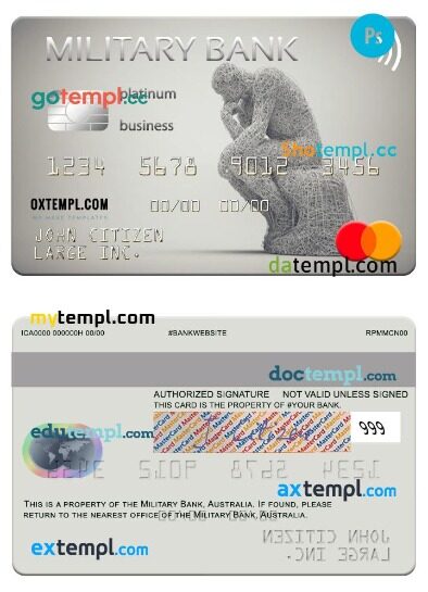 Australia Australian Military Bank business platinum mastercard template in PSD format
