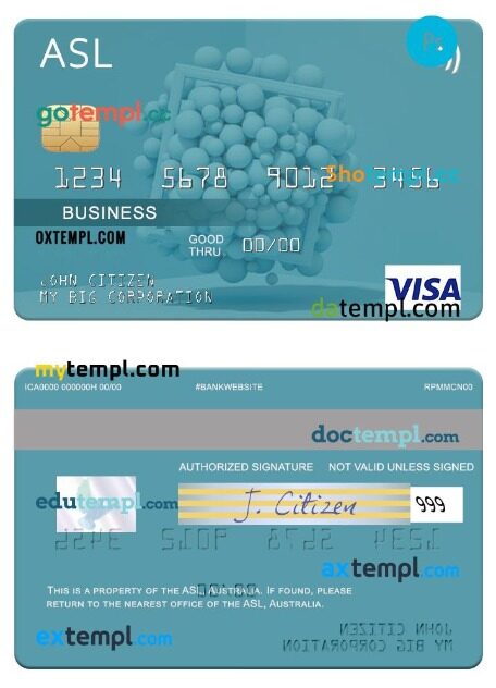 Australia Australian Settlements Limited (ASL) visa business card template in PSD format