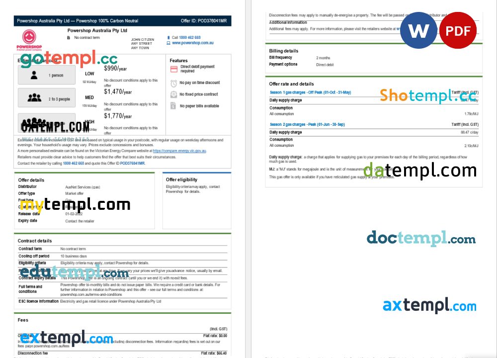 French electricity EDF utility bill download example Word and PDF format, good for address prove