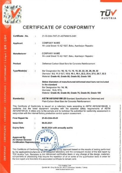 Austria Certificate of Conformity PSD template