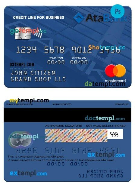 Azerbaijan ATA bank business mastercard template in PSD format
