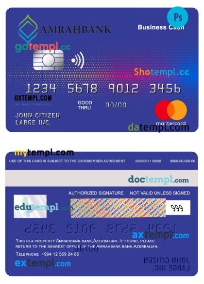 Azerbaijan Amrahbank business cash mastercard template in PSD format