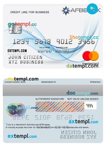 Azerbaijan AFB bank business credit mastercard template in PSD format