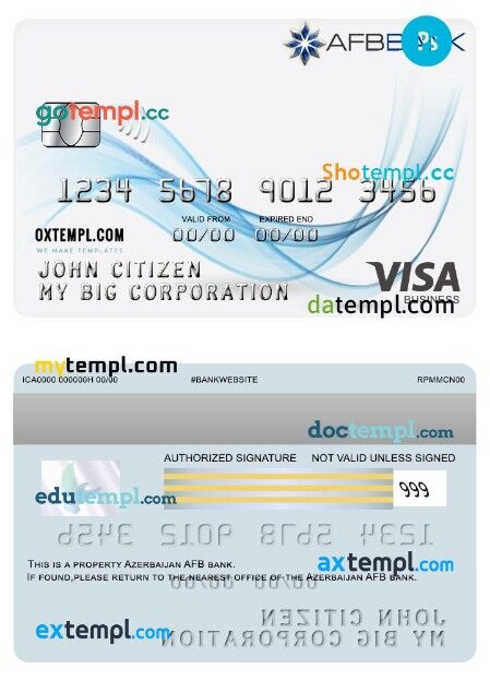 Azerbaijan AFB bank visa business card template in PSD format