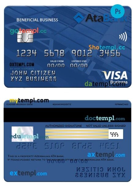 Azerbaijan ATA bank Beneficial business visa card template in PSD format