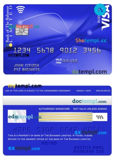 Bahamas Bank of Bahamas Limited VISA Classic Business Card template in PSD format
