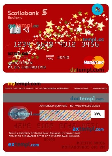 Bahamas Scotia bank business mastercard template in PSD format