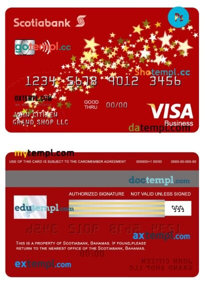 Bahamas Scotia bank visa business debit template in PSD format