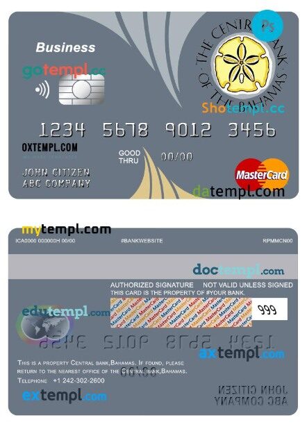 Bahamas The Central bank business mastercard template in PSD format