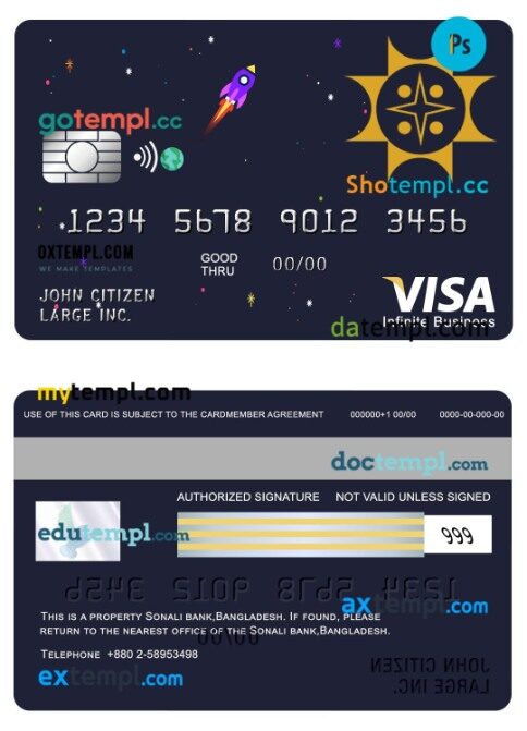 Bangladesh Sonali bank business visa infinite card template in PSD format