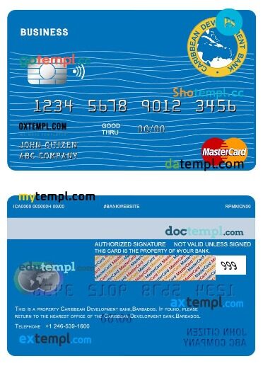 Barbados Caribbean Development bank business mastercard template in PSD format